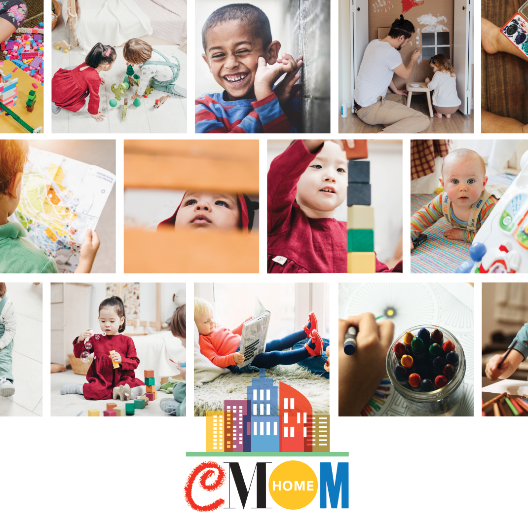 Collage of children playing at home