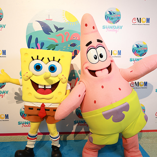 spongebob and patrick in front of a step and repeat