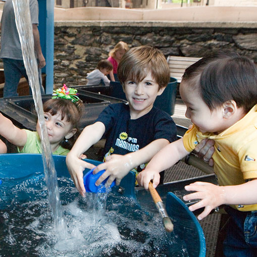 children playing with a bucket of water